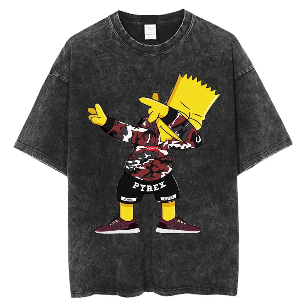 

Bart Simpson Cartoon T Shirt Men Hip Hop Vintage Washed Oversized Anime T Shirts for Women Streetwear Tees 100% Cotton T-shirt