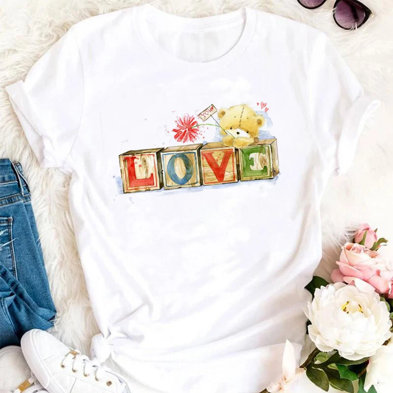

Summer New Sweet Girly Cartoon Fashion Print T-shirt Ladies Casual Print T-shirt Ladies T-shirt White Top Casual Short Sleeve Ov