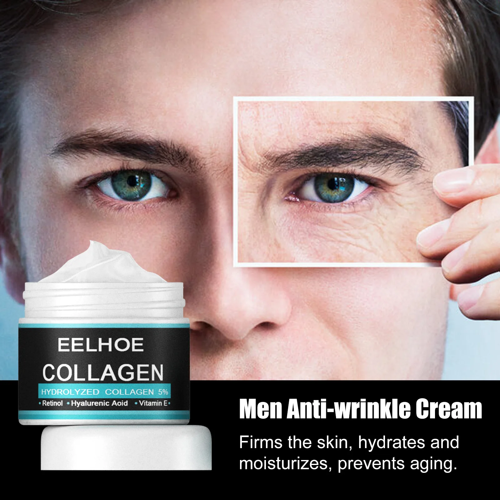 

10g Men Anti-Aging Cream Skin Firming Fine Line Reduction Hydrating Facial Moisturizer Collagen Cream Hyaluronic Acid Vitamin E