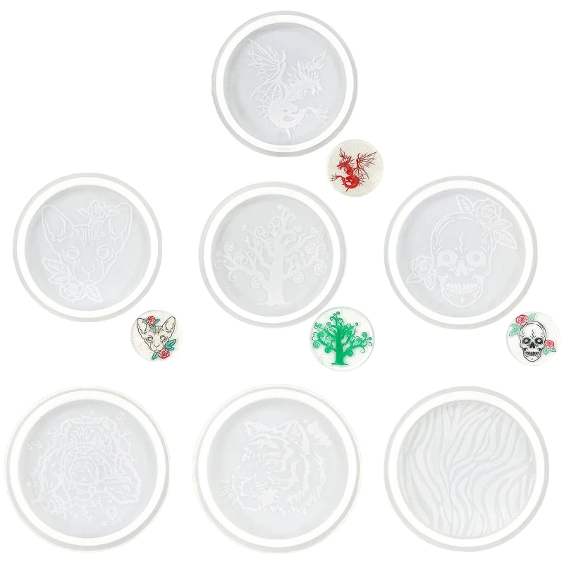 

Q81D Coaster Mirror Resin Molds Dinosaur Skull Pattern Cup Mat Silicone Mold DIY Tool