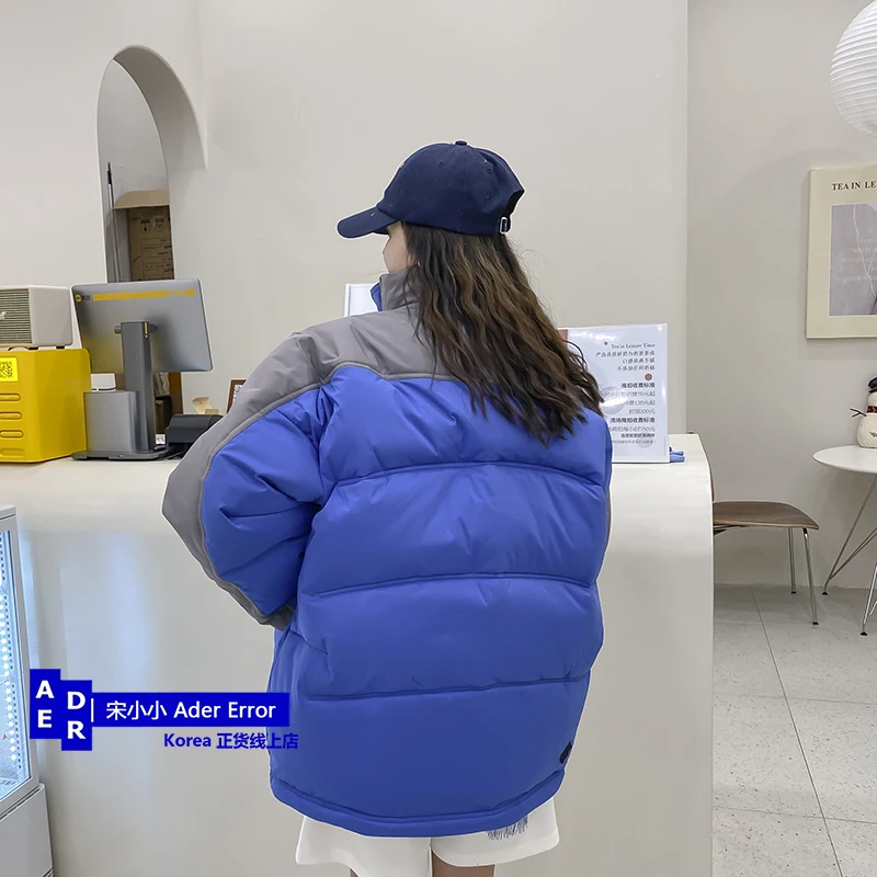 Korean version of high-quality autumn and winter color-blocking down jacket men and women couples loose warm thickened coat tops