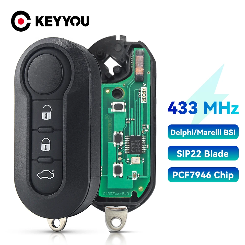 

KEYYOU Delphi & Marelli для Fiat MPV Bravo/Ducato 500 Doblo Qubo Grande Punto Citroen Jumper Peugeot Boxer Автомобильный дистанционный ключ 433,92