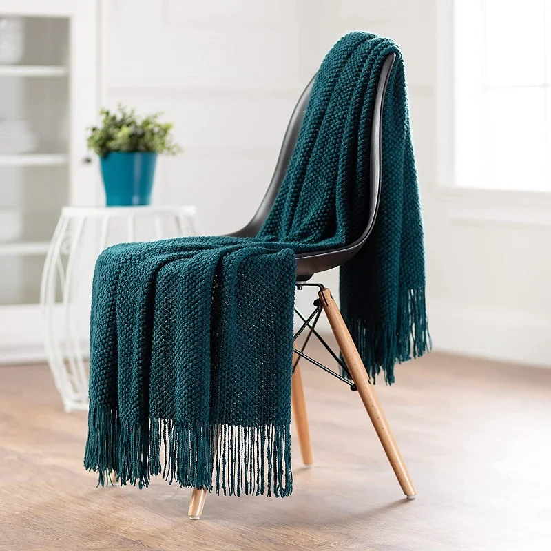 

Inyahome Knitted Throw Blanket with Tassels 3D Bubble Textured Lightweight Decorative Throws Blanket for Couch Cover Home Decor
