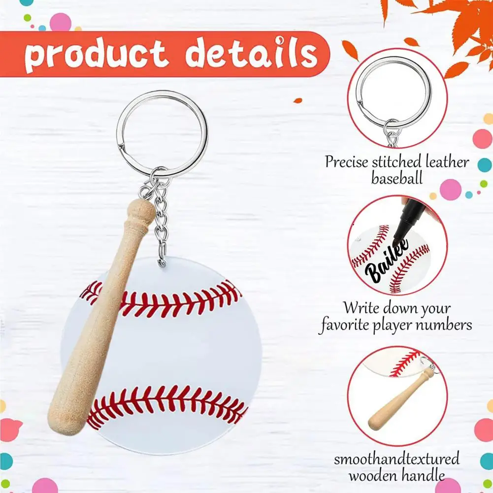 

Durable Key Charm Wooden Stick Mini Sports Theme Party Team Souvenir Baseball Keychain Decorative Key Pendant Outdoor Sports