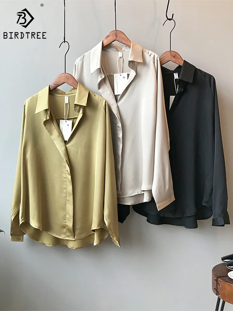 

Ins Стильная Женская Осенняя атласная длинная рубашка с длинными рукавами, элегантная Свободная Женская одежда, блузки, повседневные зимние базовые Топы T36129JM