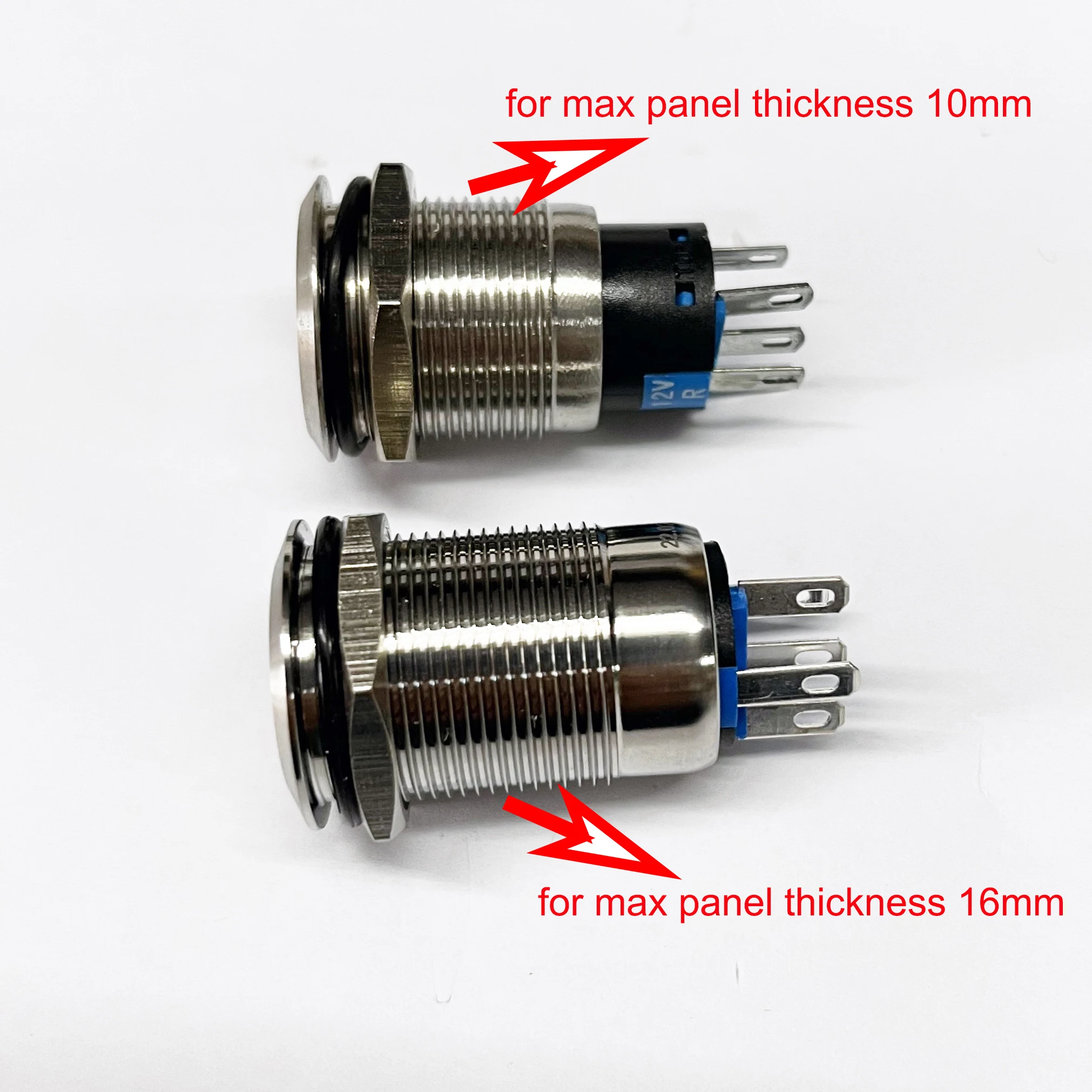 

19mm Waterproof Press Button 1NO 1NC Momentary Metal Push Button Switch for 16mm Thickness Panel