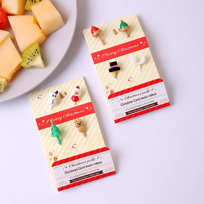 

4 шт. Рождественский мультяшный набор вилок для фруктов, мини вилка для вечевечерние бенто, милая вилка для рта, милая портативная зубочистк...