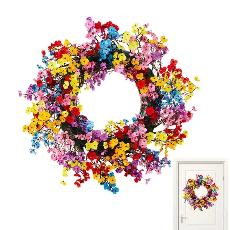 

Summer Wreath Colorful Wreath Arrangement For Front Door Floral Wreath Artificial Flower Green Leaves For Wall Window Wedding