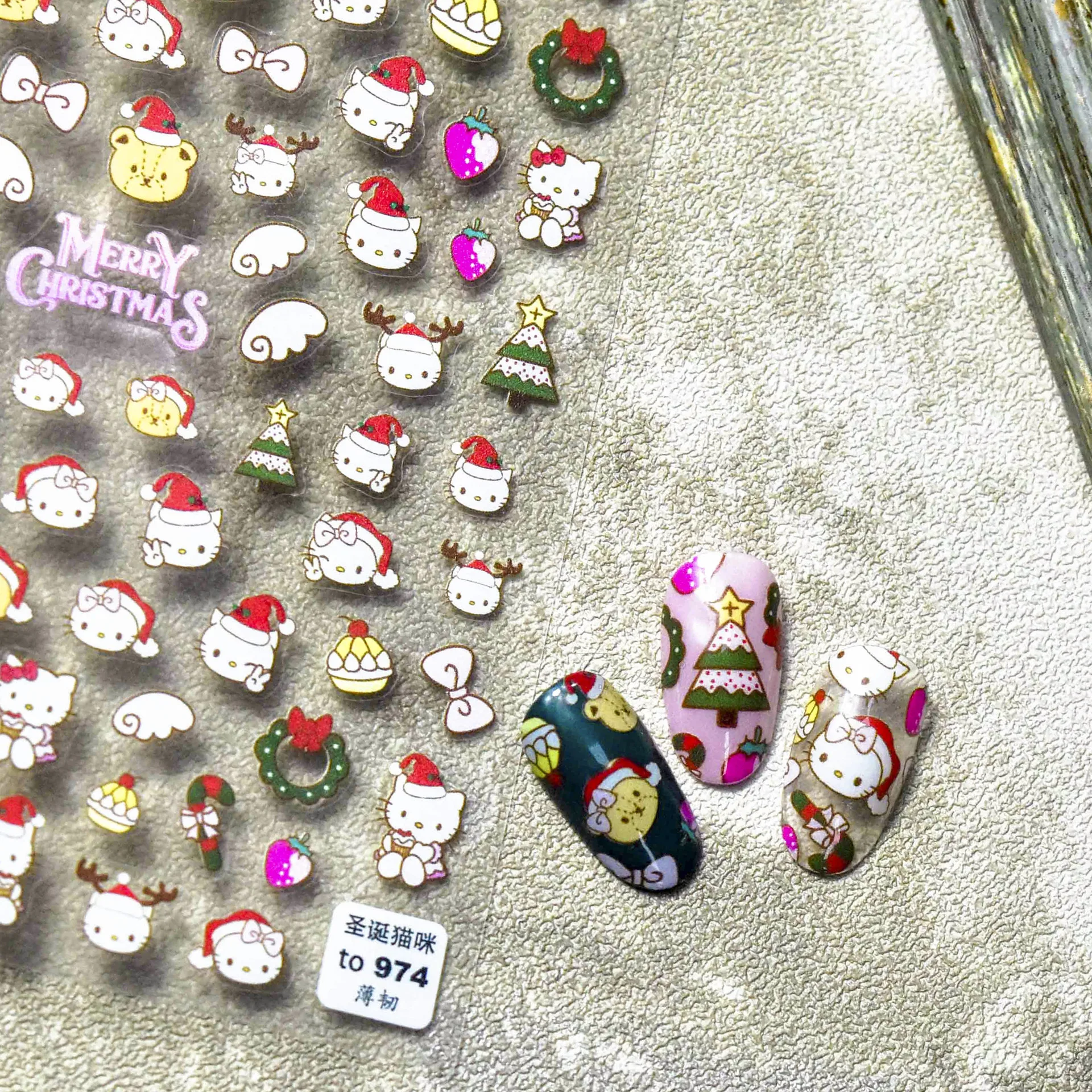 

Tomoni 1 Pcs Optional New Fashion Cute Sweet Self-Adhesive 3D Cute Christmas Cat Nail Art Stickers All Inclusive Nail Decals DIY