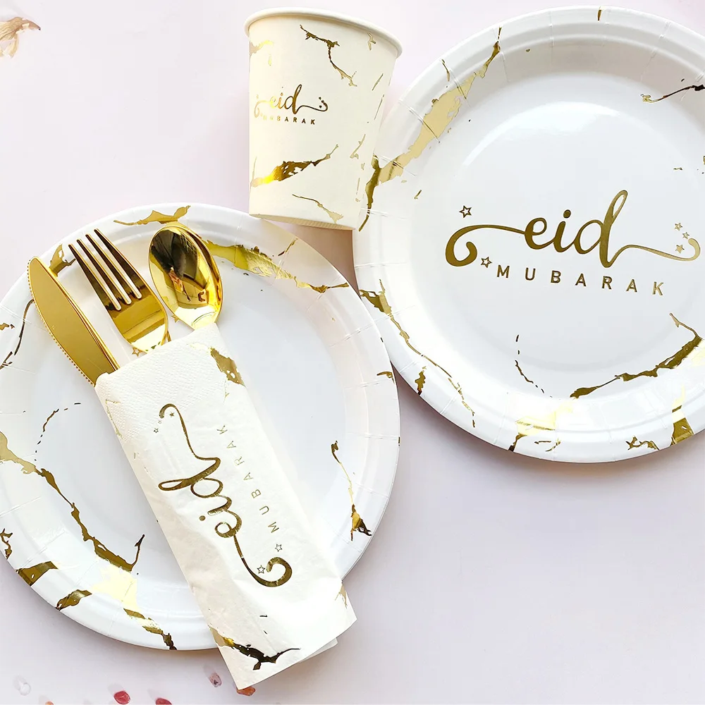 Ramadan Decoration 2023 Disposable Tableware Eid Mubarak Paper Plates Cups Ramadan Kareem Decor Islam Muslim Eid al-Fitr Party