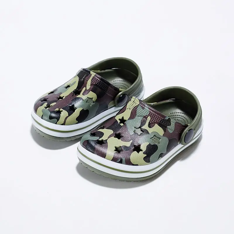 

3-12y Kids Mules & Clogs Summer Boys Sandals Flat Heel Soft Sole Camouflage Casual Beach Slippers Children Garden Shoes H26