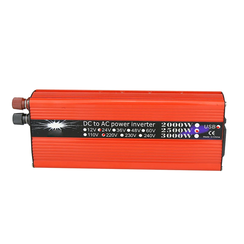 3000W Inverter Vehicle Inverter Dual USB Red Corrected Wave Solar Photovoltaic Power Converter DC 12V/24V to AC 110V/220V