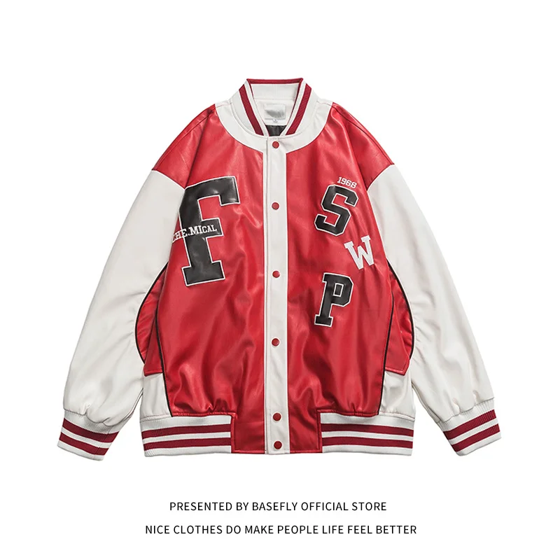 PU Arrival Autumn Patchwork Leather Stadium New Award Letterman Embroid Men Baseball Varsity Jacket Unisex Women Bomber Coat