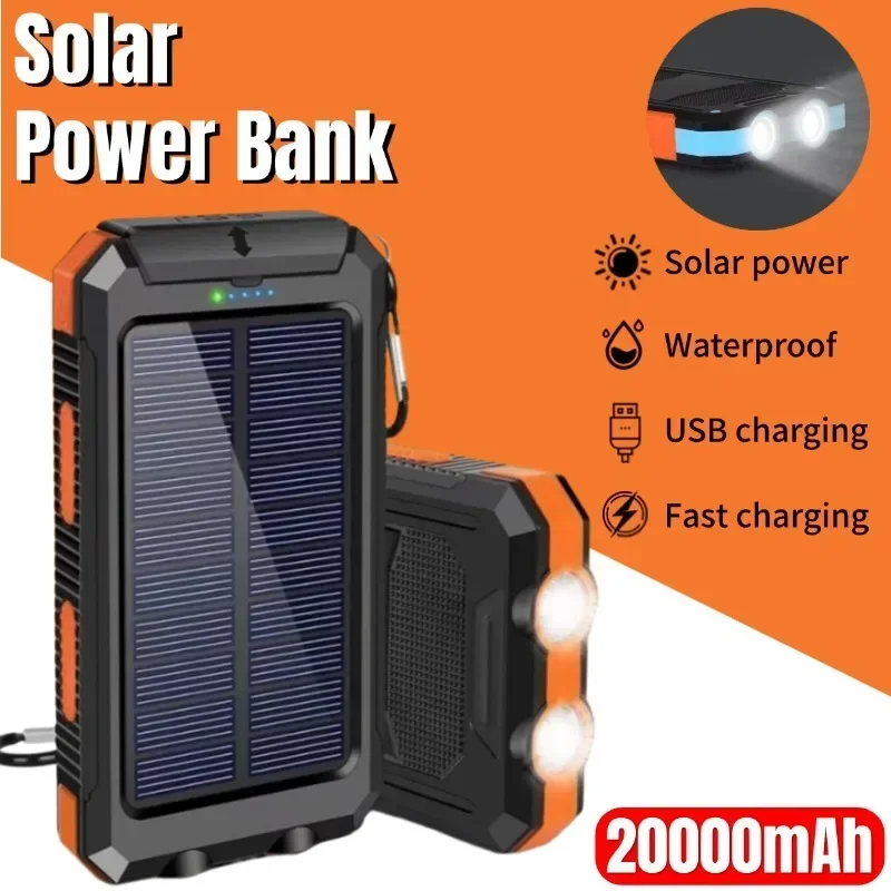 200000 mAh Solar Power Bank Водонепроницаемый мобильный аккумулятор большой емкости Быстрая