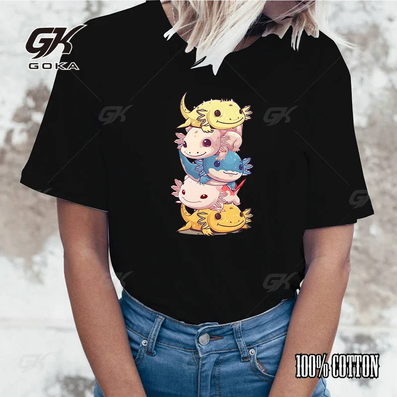 Новые популярные футболки с принтом аксолотля для женщин и девочек повседневная