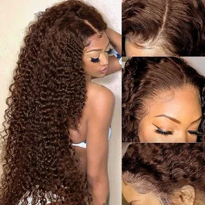 Long Soft 180%Density 26Inch Brown Kinky Curly Lace Front Wig For Women Babyhair Natural Hairline Glueless Preplucked Wig