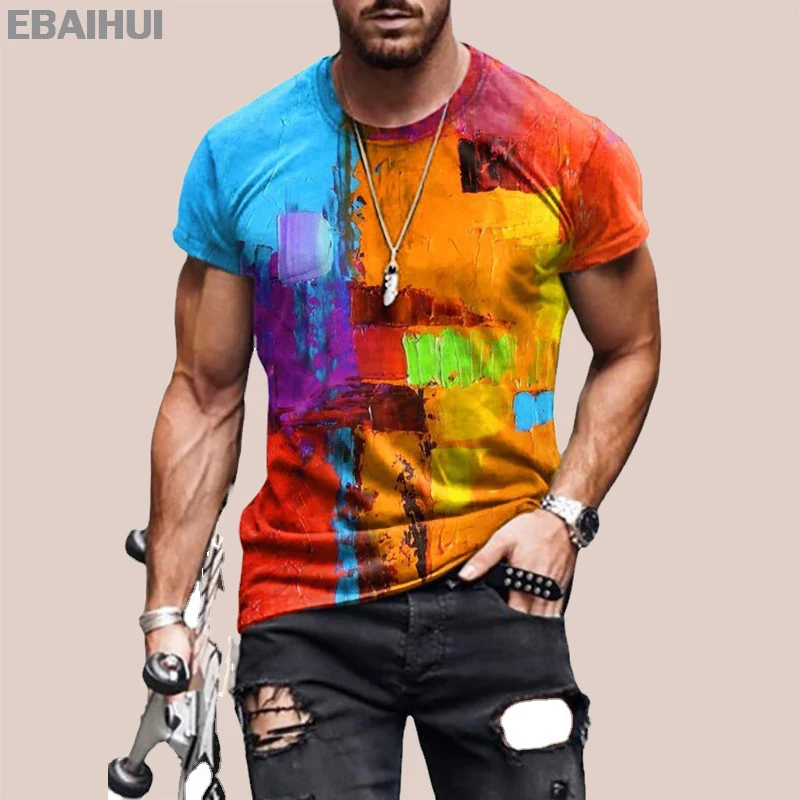 

Мужские красочные футболки EBAIHUI, хлопковые футболки контрастных цветов с длинным рукавом и принтом, Новые Топы в стиле хип-поп в уличном сти...