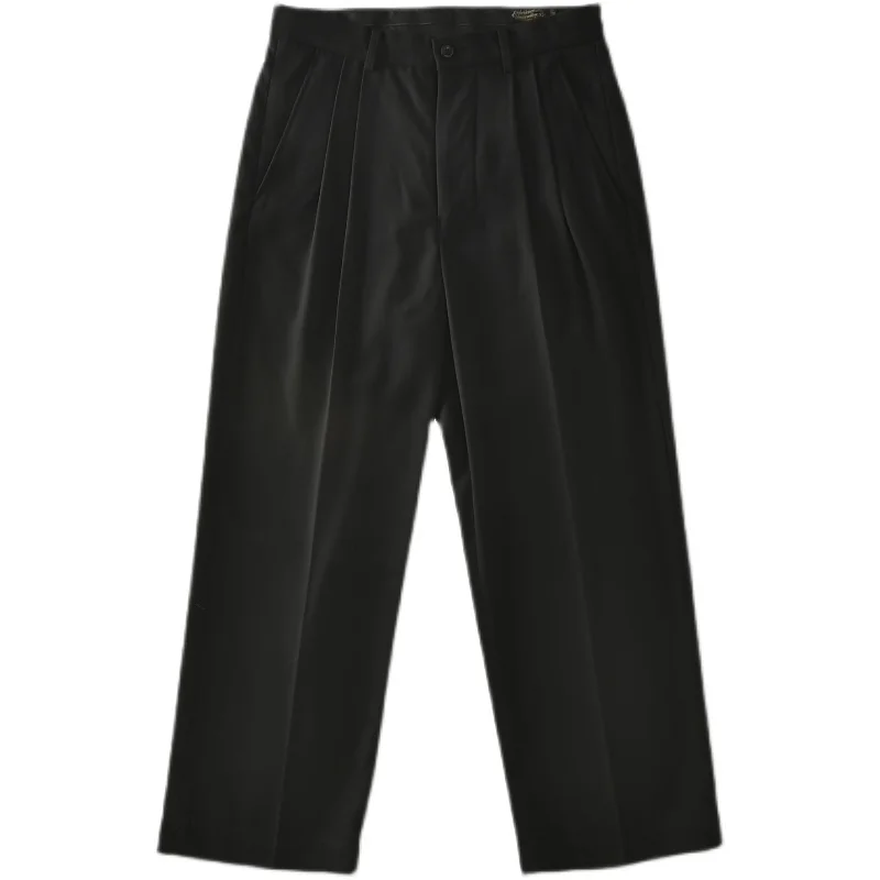 Men's Vintage Pants High-Waisted Loose Straight Wide Side Pocket Suit Trousers Casual Smart Business Classic Elegant Slacks