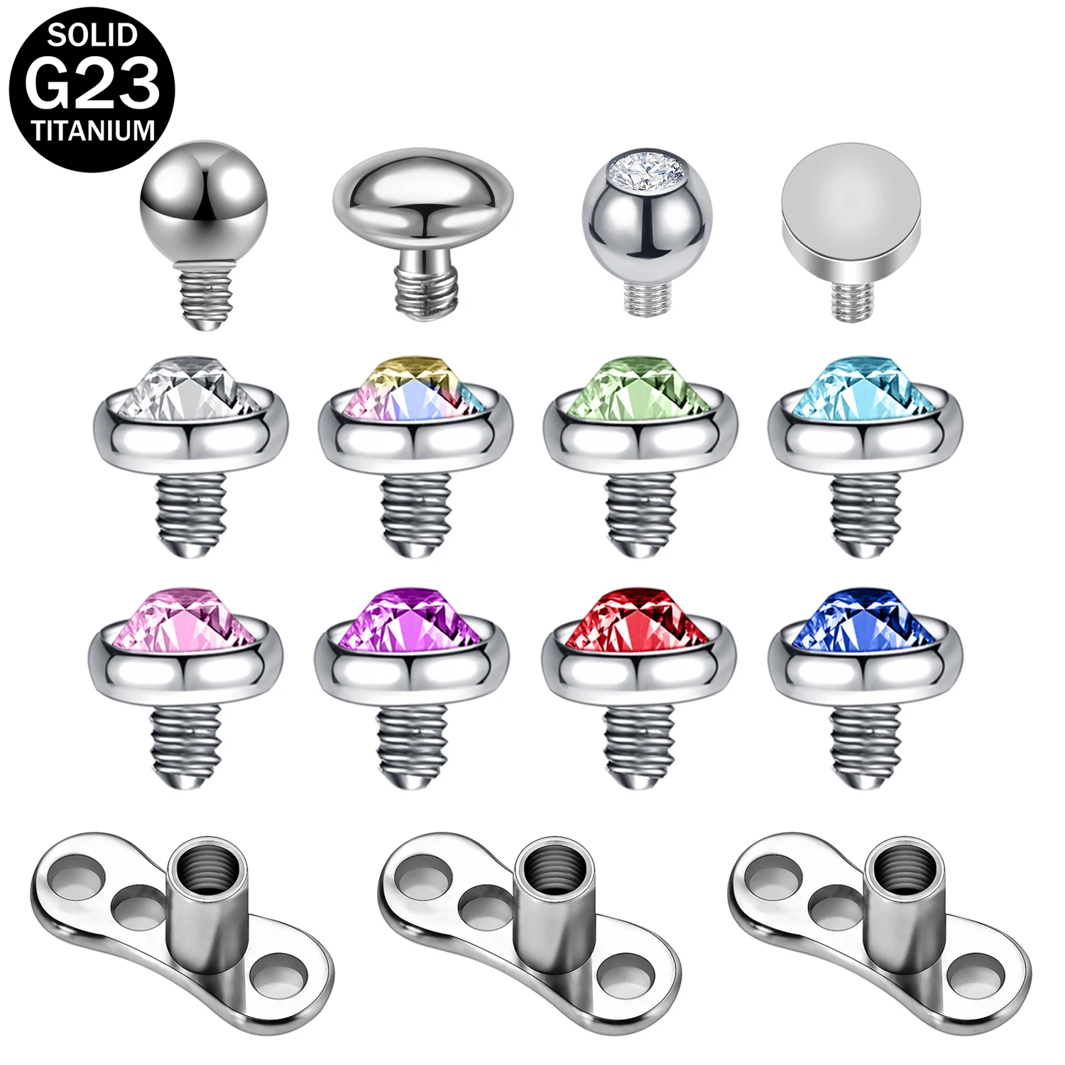 

1 PC G23 Titanium Dermal Piercing Colorful CZ Crystal Dermal Anchor Surface Piercings Gem Skin Diver Bases Body Jewelry