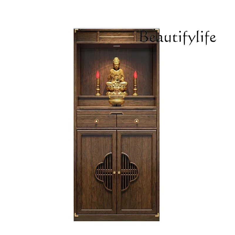 Новый китайский стиль Связание Будды Домашний стол из цельного дерева Шкаф