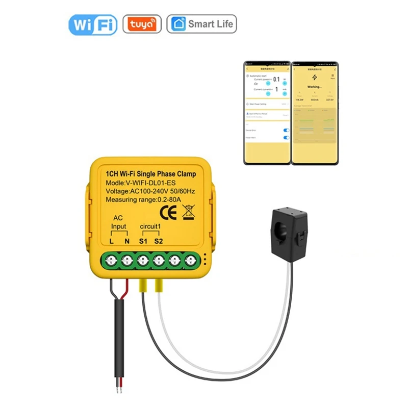 

1 Piece Tuya Wifi Power Meter Monitor Automation Notifications Smart Life Remote Control Yellow
