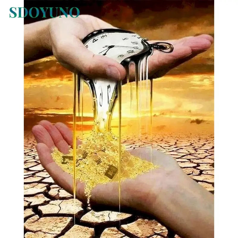 

SDOYUNO Desert Clock Landscape Oil Painting By Numbers Handpainted Pictures By Numbers For Adults Home Decor Unique Gift