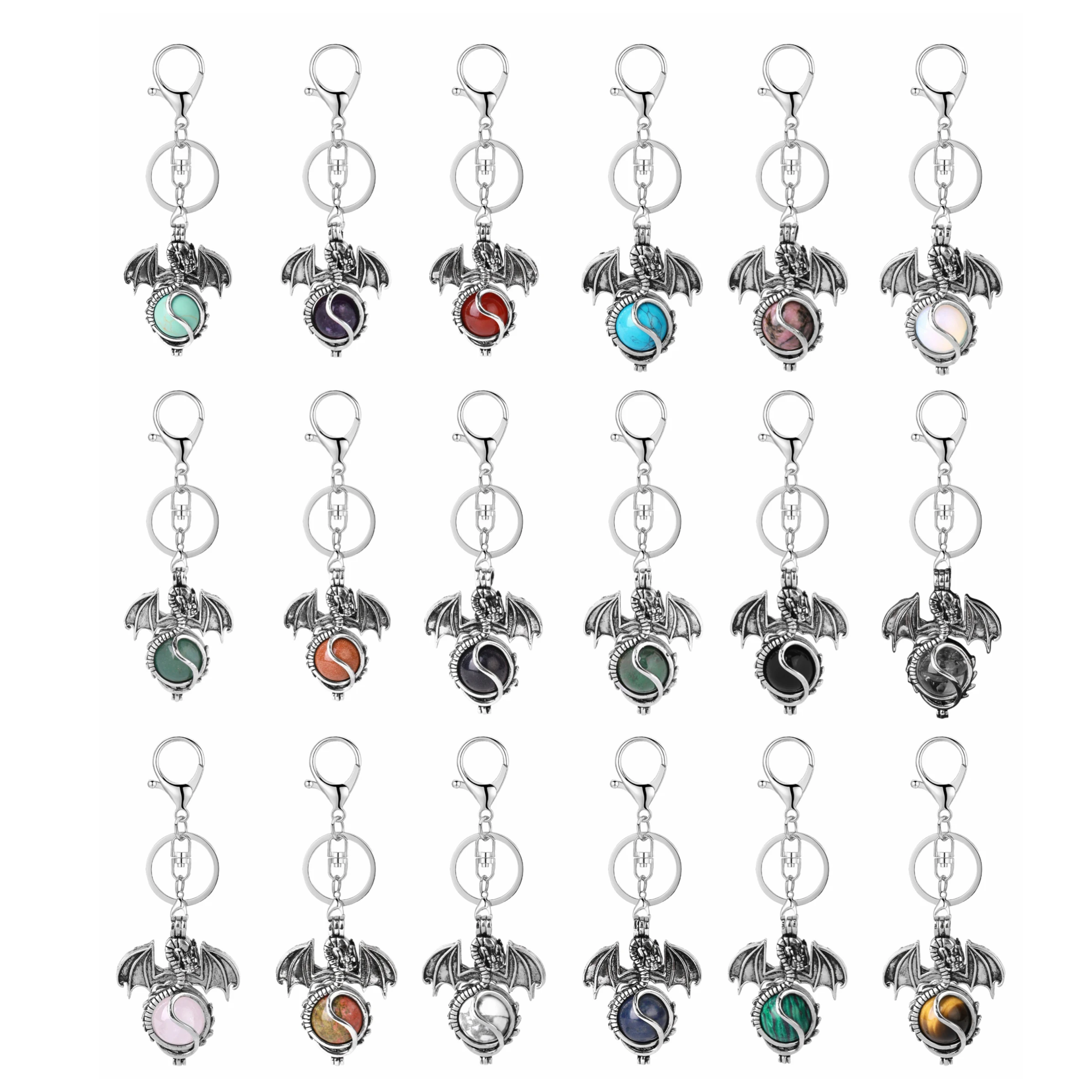 

Natural Silver Alloy Pterosaur Stone Pendant Keychain for Women Men Wings Dragon Chakra Reki Healing Crystal Tassel Keyring