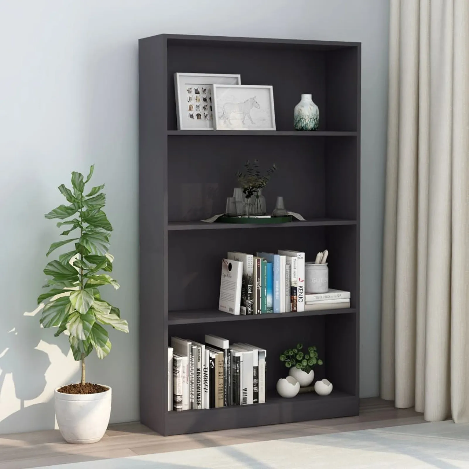 

4-уровневый серый шкаф для книг 31,5x9,4x55,9 дюйма из ДСП