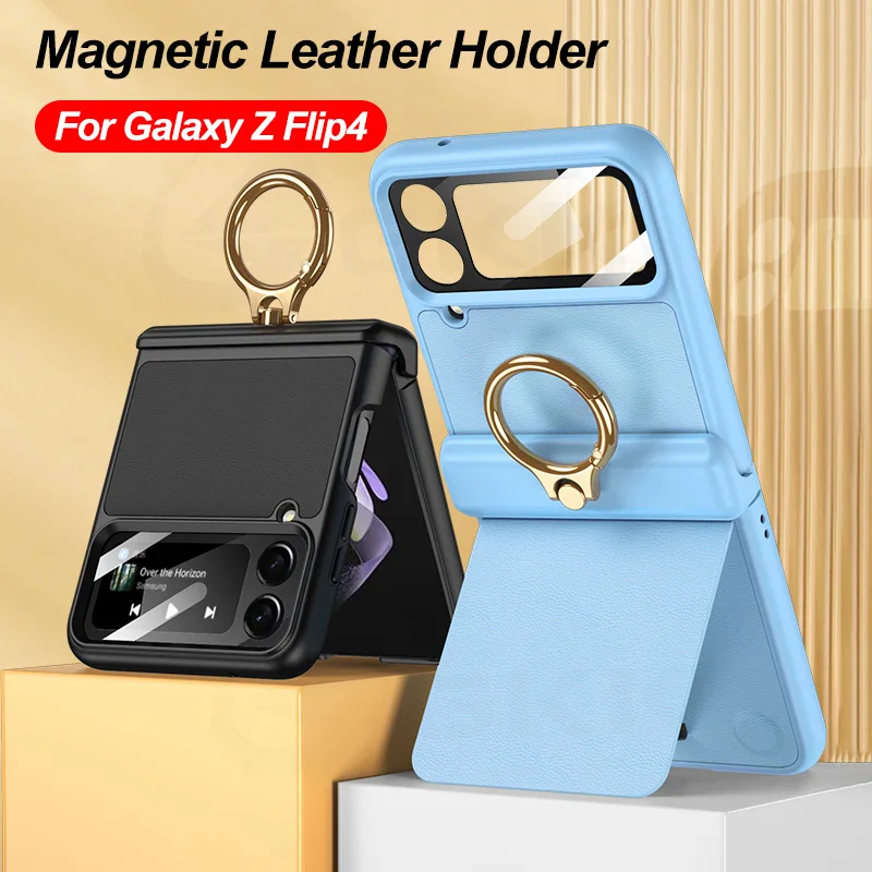 

GKK For Samsung Galaxy Z Flip 4 Case Leather Stand Magnetic Hinge All-included Back Film Cover For Galaxy Z Flip4 Holder Case