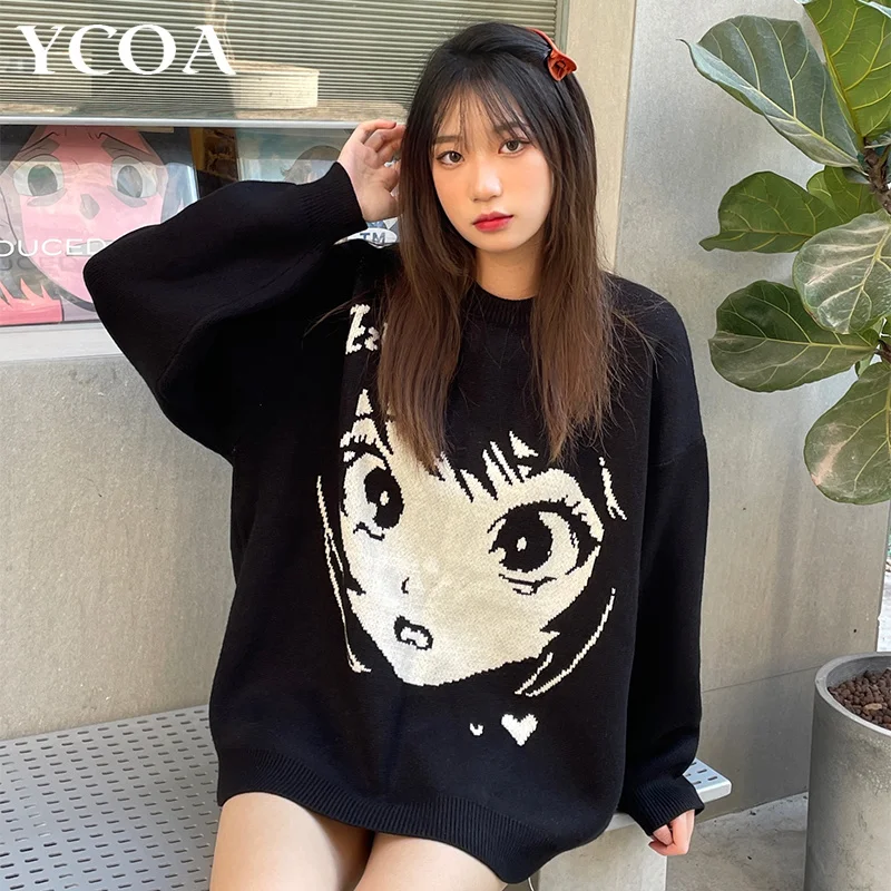 

Woen's Juper Sweater Ladies Oversize Anie Pullover Aesthetic Tops Long Sleeve Fashion Goth Winter Vintage Clothing