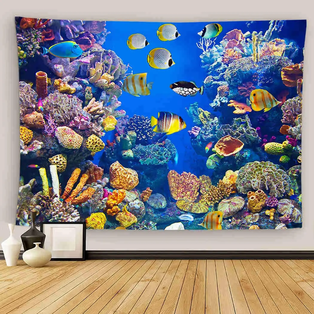 

Tropical Fish Undersea World Tapestry Wall Hanging Ocean Animals Tapestries for Bedroom Aesthetic Living Room Home Decoration