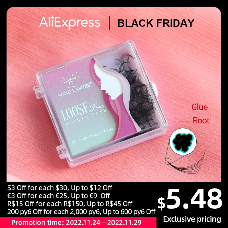 Song Lashes Pointy Base Premade Fans Loose Fans Medium Stem Sharp Thin Pointy Base Promade Volume Fans Eyelash Extensions