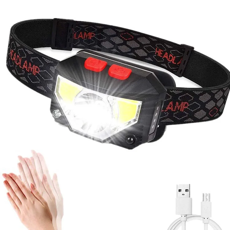 

10W LED Headlamp Flashlight Sensor Rechargeable USB Headlamp Head Torch 4 Mode Headlight for Outdoor Running Fishing Camping