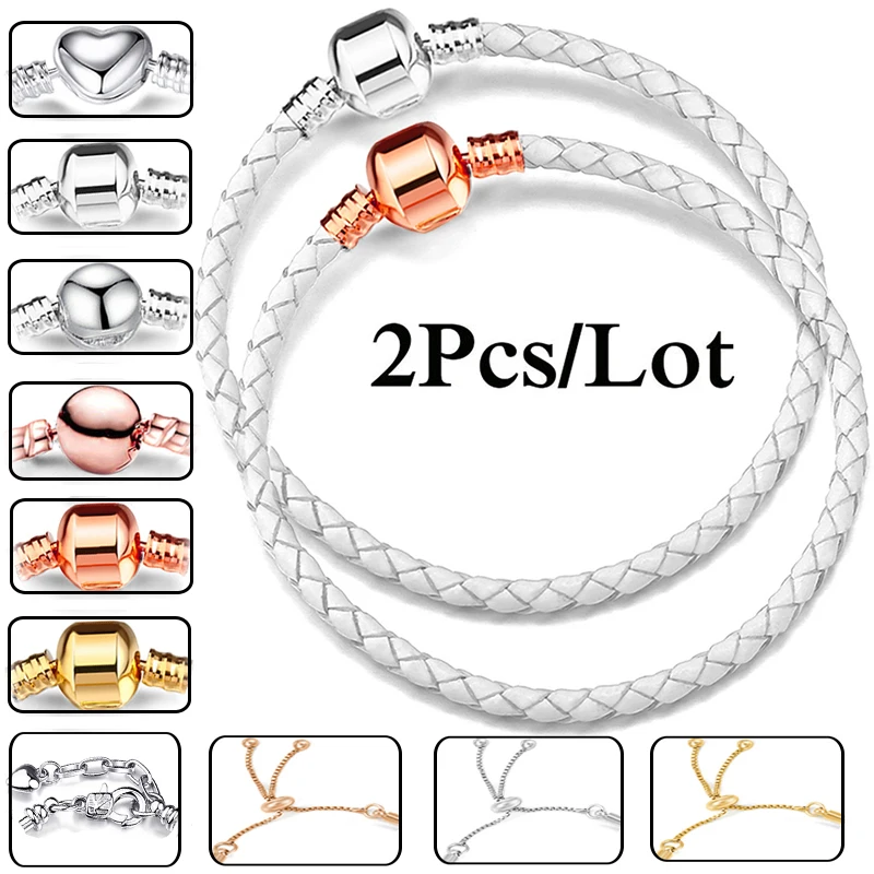 2 шт./лот 7 различных застежек кожаная цепочка очаровательные браслеты подходят DIY