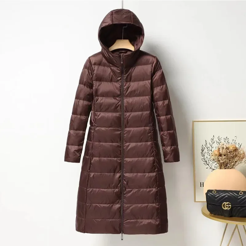 Женский пуховик с капюшоном Осень-зима 2022 женская тонкая парка на белом утином