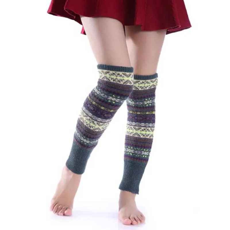 Autumn and Winter Camouflage Bohemia Leg Warmers Knit Crochet Knitted Wool Warm Socks Women's Over Knee Warm Boots Leggings
