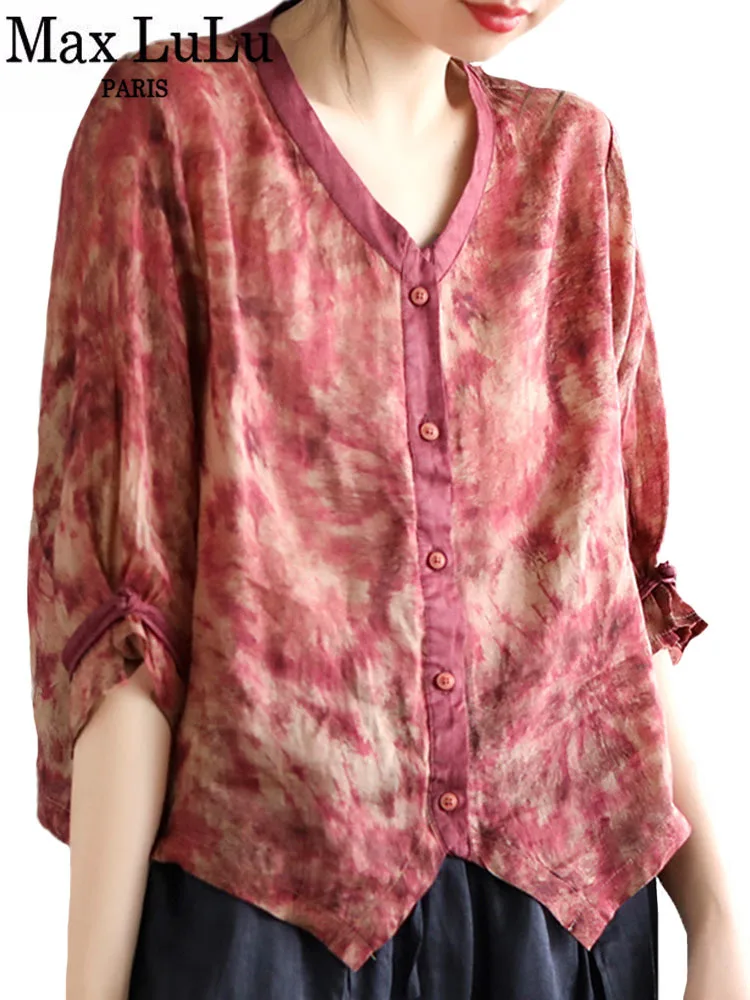 

Max LuLu 2023 Summer Fashion Clothes Womens Loose Printed Linen Shirts Ladies Vintage Floral Elegant Blouses Casual Luxury Tops
