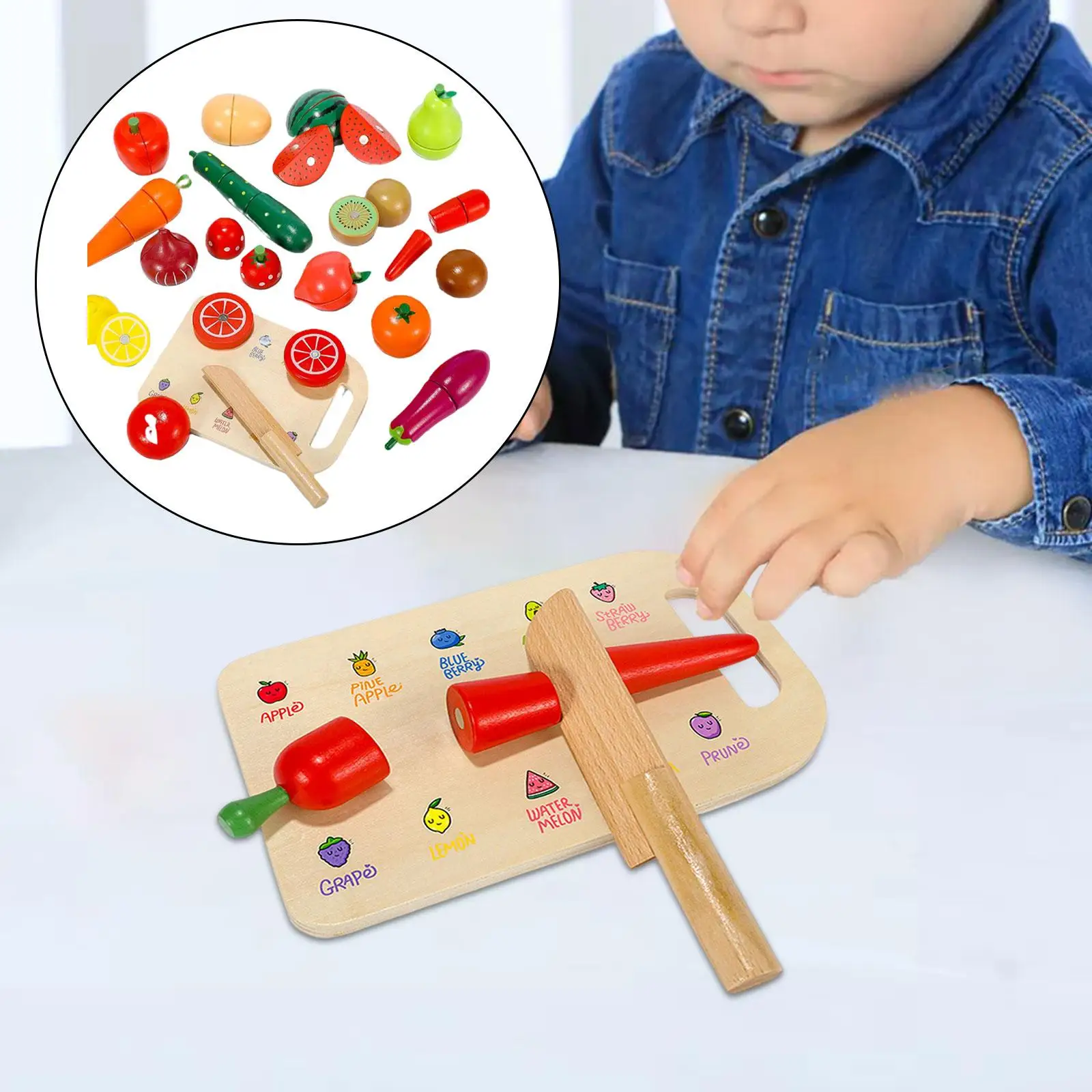 

Toddler Cutting Food Fruit Set Pretend Play Toy Easily Store Smooth Edge