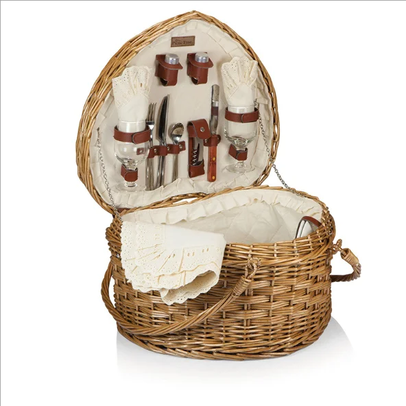 Heart-shaped Willow Picnic Basket Corner Fruit Empty Wicker Basket Vintage Hand-held Gift Garden Picnic Storage Basket
