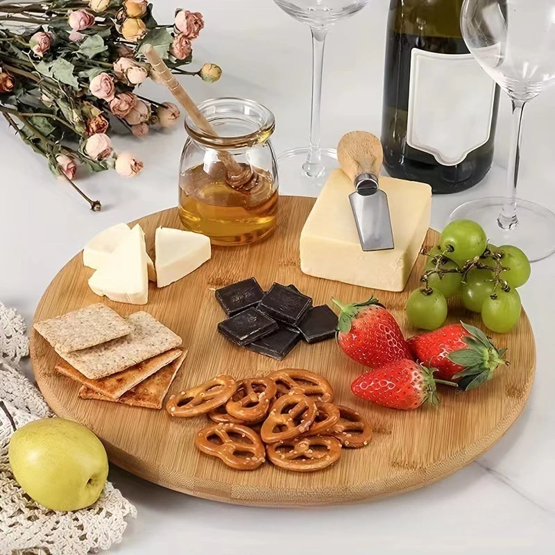 Бамбуковый круглый кухонный поднос для хранения приправ деревянный вращающийся