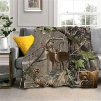 Camo Hunting Deer Pattern Fleece Blankets for Beds Sofa Couch Winter Warm Throw Blanket King Queen Size Super Soft Lightweight