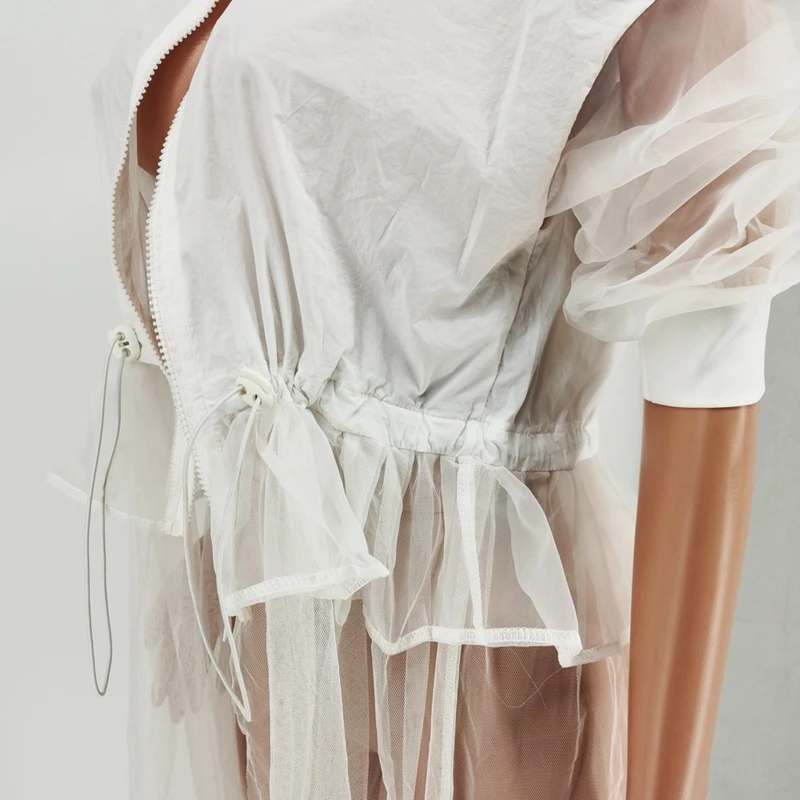 Куртка женская сетчатая в стиле пэчворк верхняя одежда Корейском с длинным