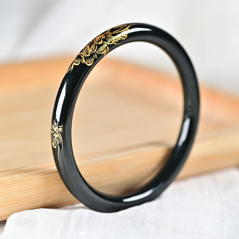 

Natural nephrite bracelet carved personality bracelet flowers rich and prosperous year after year more gilt carving fashion set