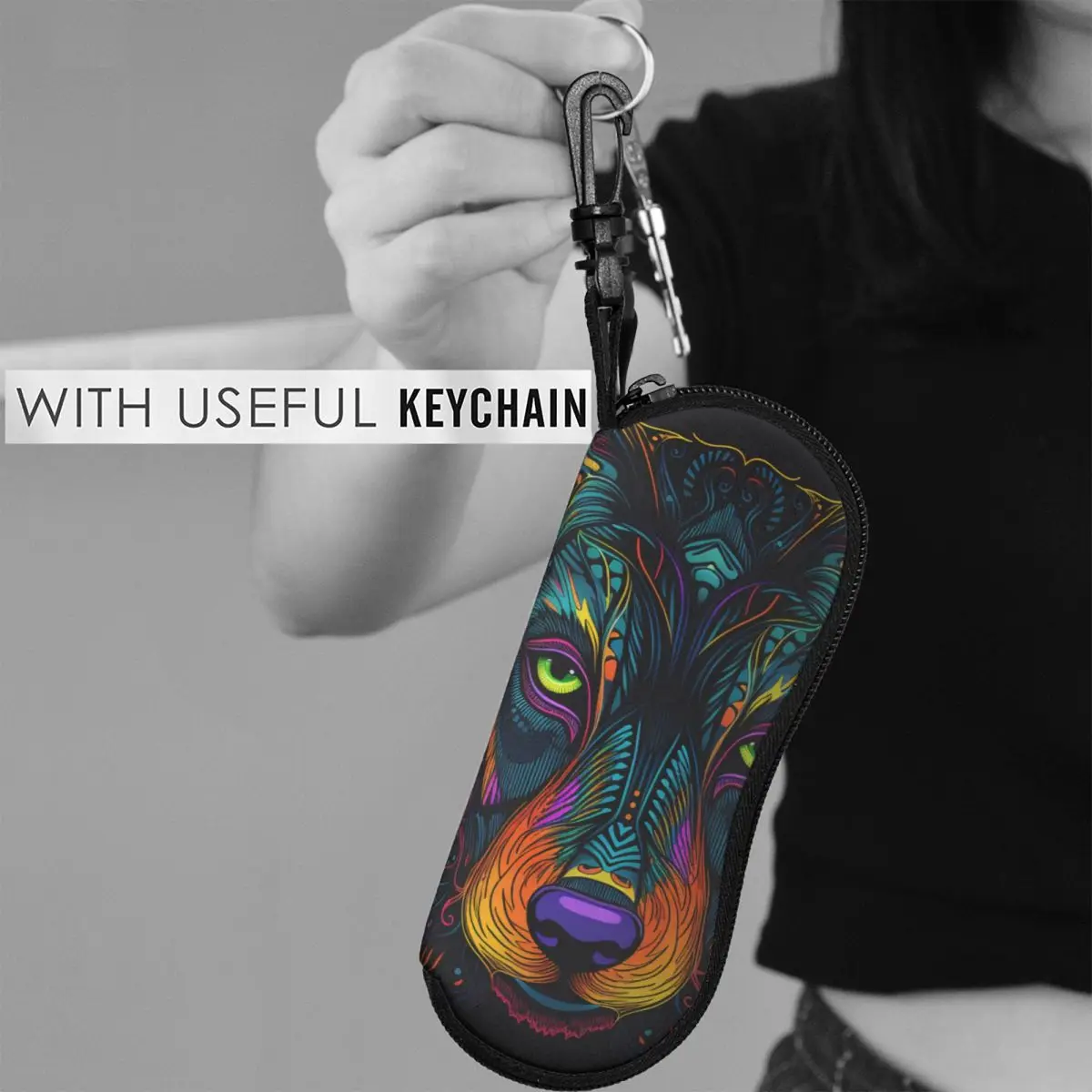 

Wolf Glasses Case Cover Line Art Neon Custom Sunglasses Case Retro Outdoor Glasses Box Male Female Eyewear Organizer