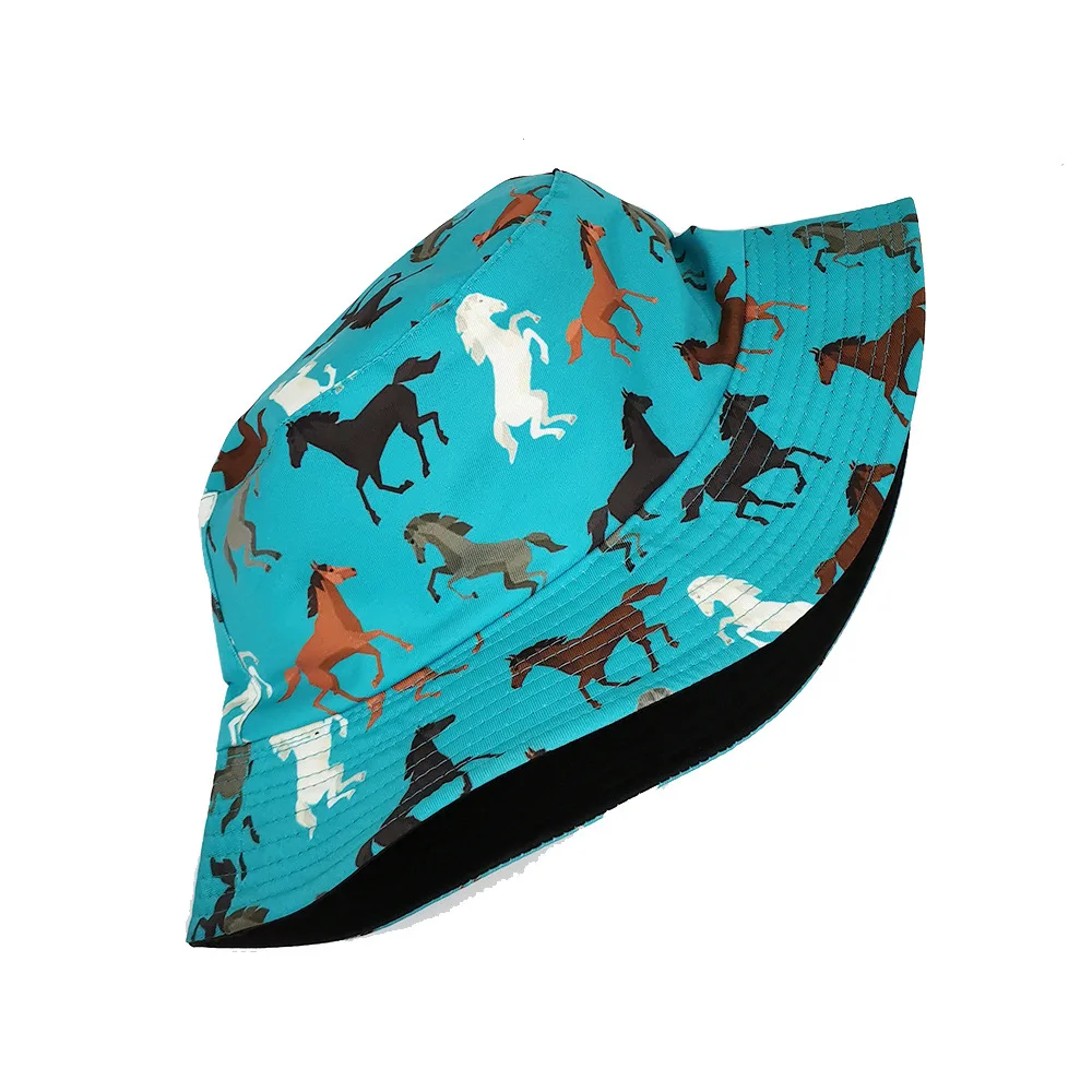 Модная мультяшная шляпа рыбака с принтом лошади для мужчин Уличная дорожная