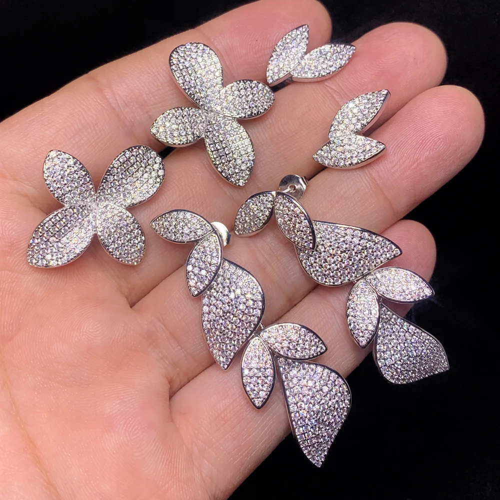 Лето 2022 новинка Iced Out роскошные блестящие серьги Cz Fashion Micro Pave с большим цветком