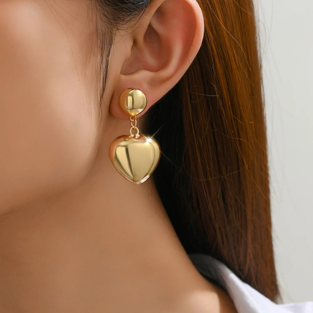 

Retro Hip-hop Heart Dangle Earring for Women Girl Punk 18K Stainless Steel Gold Plated Smooth Love Drop Earrings Fashion Jewelry