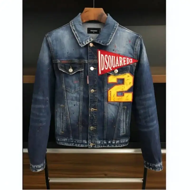 

DSQUARED2 аппликация панк мотоцикл Повседневная джинсовая куртка одежда X35 #