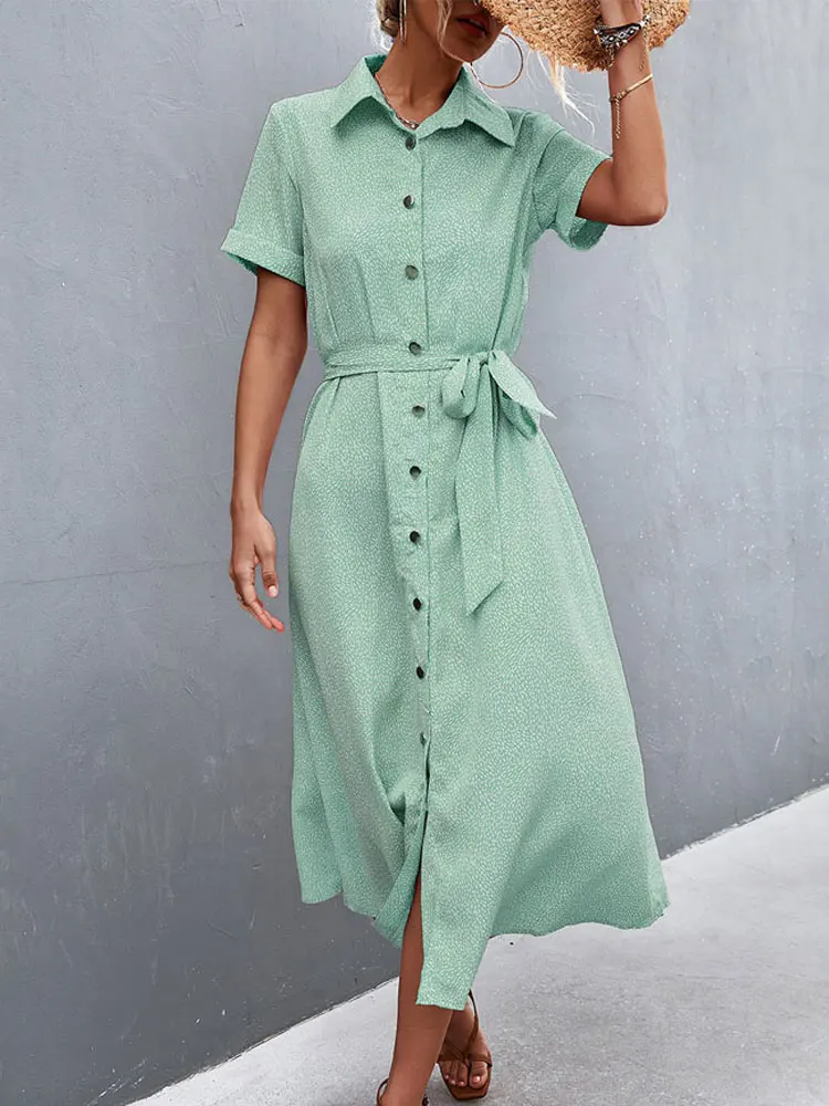 

2022 Summer Shirt Dress Women Long Floral Print Dress Ladies Pink Bohemian Button Maxi Boho Dress For Women