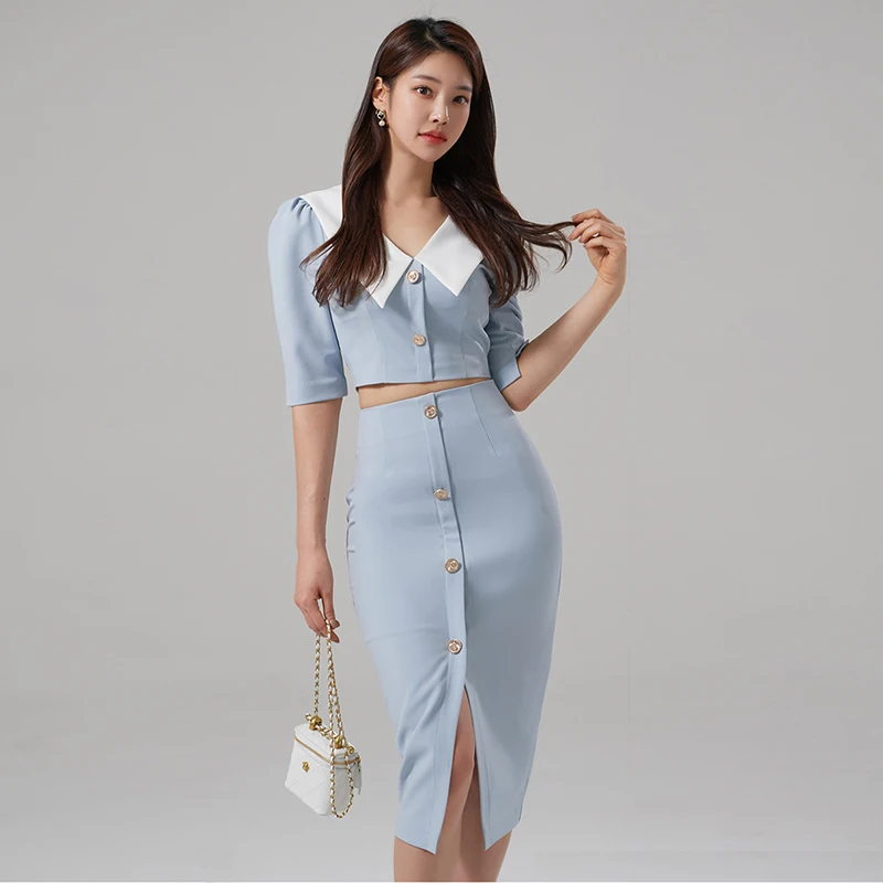 

Sexy Navel Short Top + Pencil Skirt Two-Piece Suit Fashion Bodycon Sets 2022 Summer office Ladies Outfit